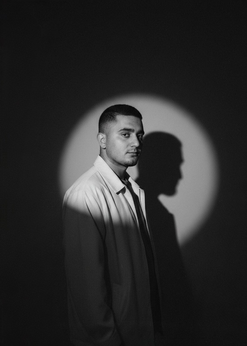 DJ KAYA black and white editorial portrait